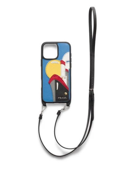 Чехол для iPhone 16 Pro Max с вышивкой от Prada blue