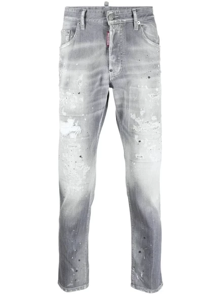 Мужские джинсы DSquared2 прямого кроя, кислотная стирка, серые