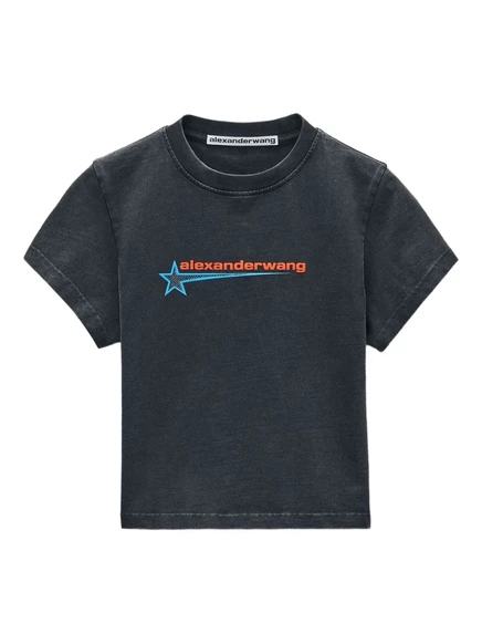 Женская укороченная футболка Alexander Wang с логотипом, черная