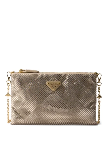 Женский мини-клатч Prada с кристаллами, бежевый