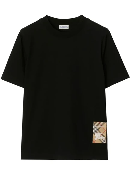 Женская футболка Burberry с клетчатой нашивкой, черная