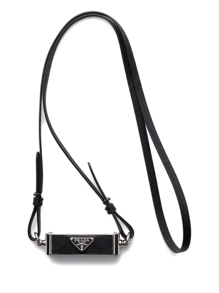 Кожаный чехол для смартфона с треугольным логотипом Prada black