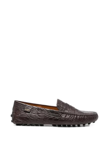 Женские лоферы Tod's Gommino 22L из кожи под крокодила, коричневые