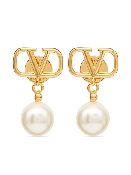 Valentino Garavani VLogo Signature pearl drop earrings gold (4)