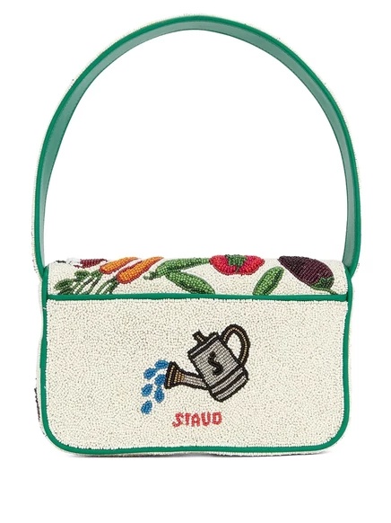 Сумка через плечо Staud Tommy с бисером, молочная