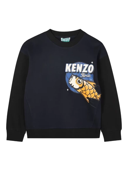 Детская толстовка Kenzo Kids с принтом рыбы, тёмно-синяя