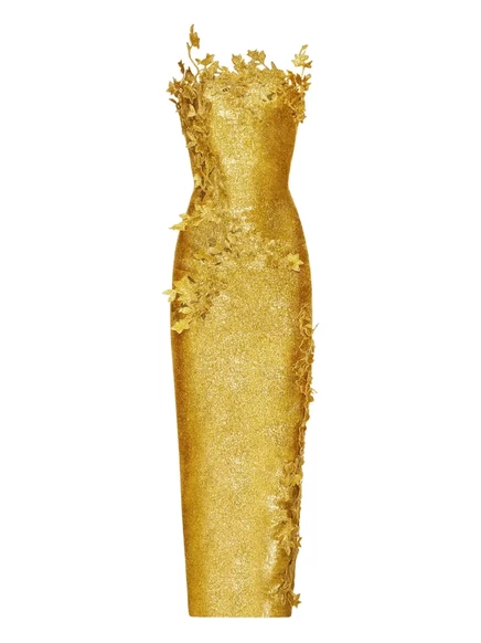 Приталенное платье Oscar de la Renta, украшенное листьями gold