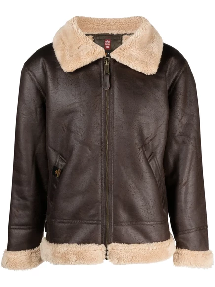 Мужская куртка B3 Alpha Industries из эко-кожи с мехом, коричневая