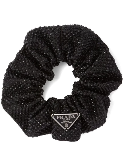 Атласная резинка для волос Prada, украшенная кристаллами black