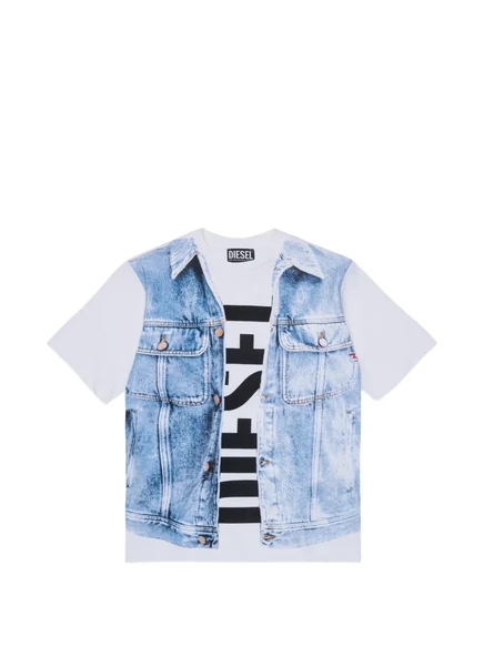 Детская футболка Diesel Kids с принтом денима, белая