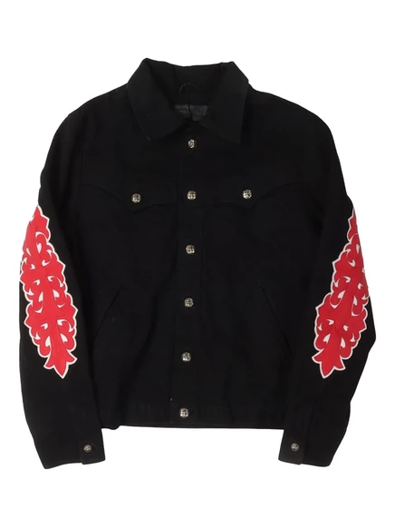 Мужская джинсовая куртка Chrome Hearts с цветочной аппликацией-крестом, черная