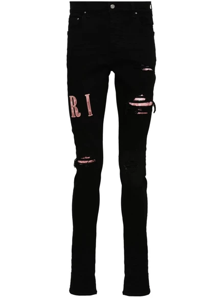 Узкие джинсы с вощеной аппликацией с логотипом AMIRI black