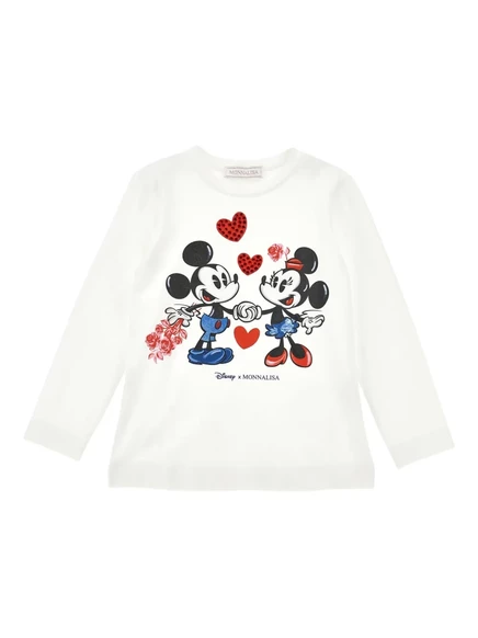 Топ с длинными рукавами Monnalisa x Disney с рисунком Микки и Минни white