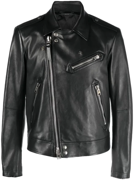 Мужская кожаная куртка Tom Ford off-centre, черная