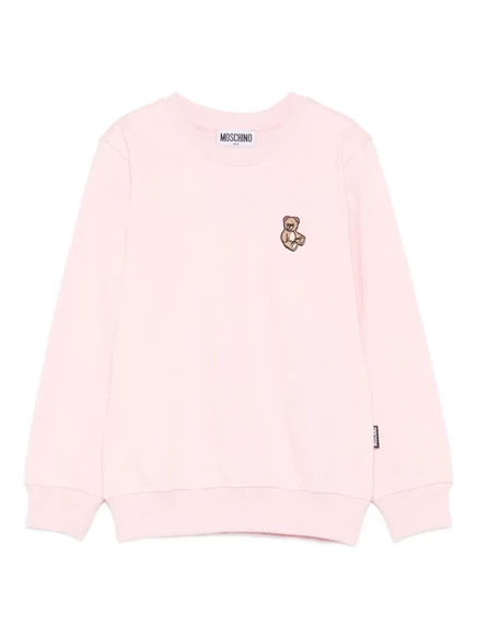 Детская толстовка Moschino Kids с вышивкой мишки, розовая