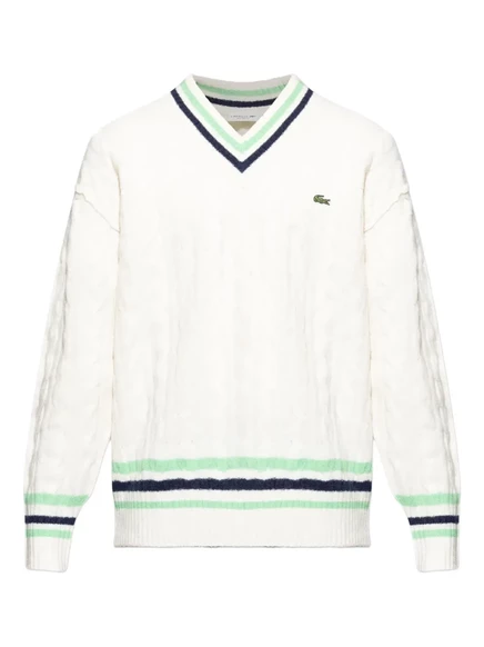 Вязаный джемпер Lacoste с V-образным вырезом и короткими рукавами white