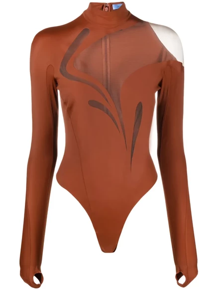 Женское боди Mugler с сетчатыми вставками, коричневое