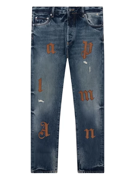 Мужские джинсы Palm Angels с нашивкой логотипа, синие