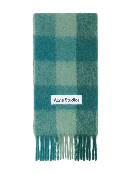 Шарф Acne Studios в клетку с бахромой, зеленый