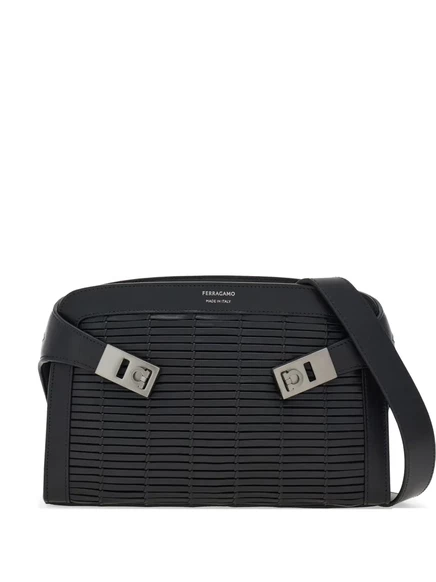 Мужская сумка через плечо Ferragamo Hug из телячьей кожи, черная