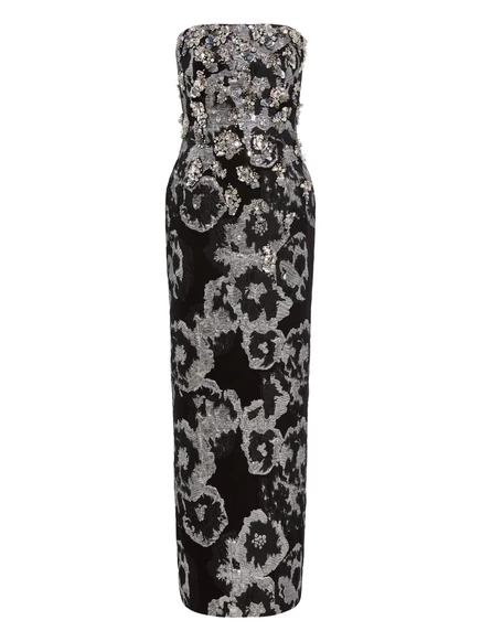 Жаккардовое платье макси с цветочным рисунком от Jenny Packham black