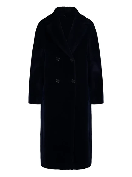 Женское двубортное пальто S. Max Mara из альпаки и шерсти, синее