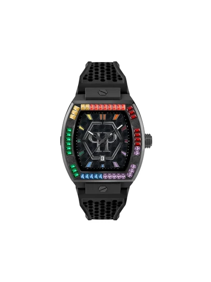 Мужские часы Philipp Plein The Hexagon Phantom 44 мм, стальной корпус, силиконовый ремешок, черные