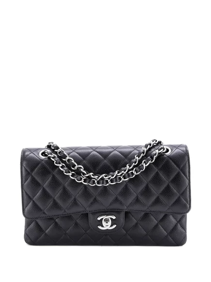 Бывшая в употреблении классическая сумка CHANEL с двойным клапаном, стеганая сумка через плечо Caviar Medium black