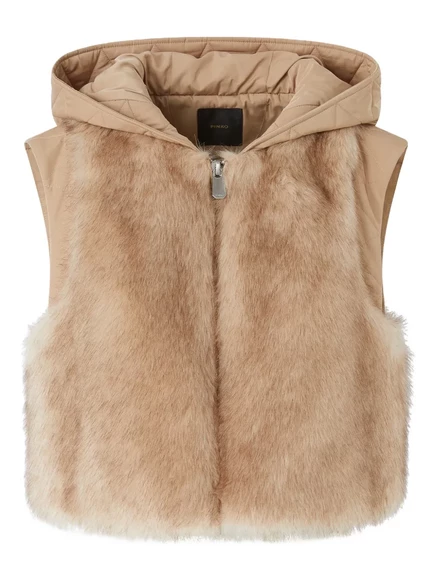 Женский стёганый жилет PINKO с искусственным мехом, бежевый