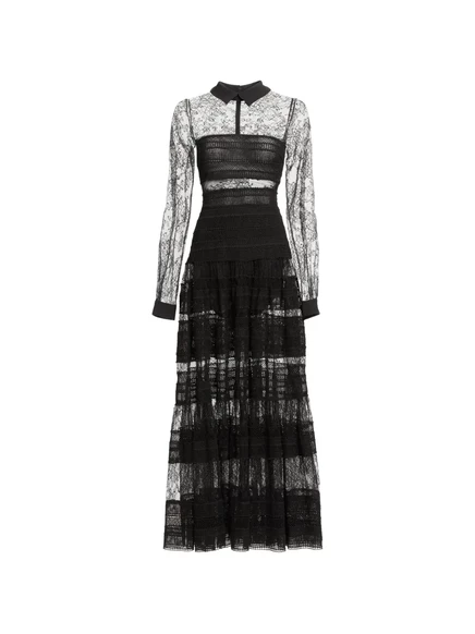 Женское платье-миди Elie Saab с кружевом, черное