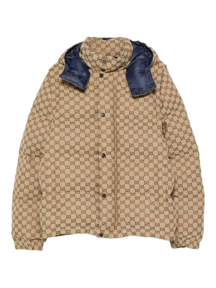 Мужская пуховая куртка Gucci с монограммой GG, бежевая