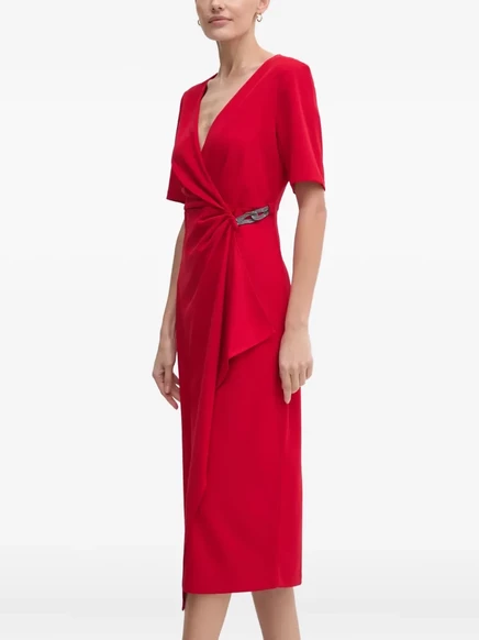 Женское миди-платье DKNY с узлом, красное