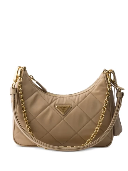 Мини-сумка из стеганого нейлона Prada Re-Edition нейтрального цвета