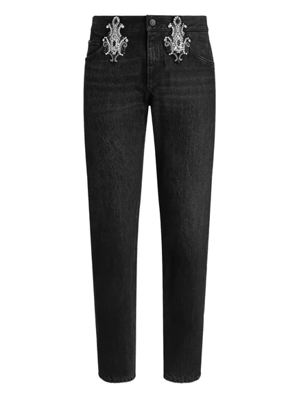 Мужские джинсы Dolce & Gabbana 5-карманные с декором, черные