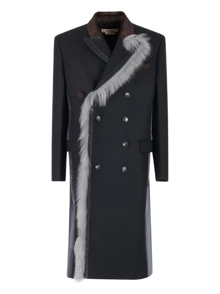 Двубортное пальто Marni с меховой отделкой black