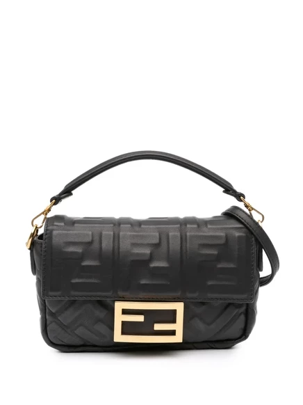 Сумка-багет Mini Zucca из кожи с тиснением, бывшая в употреблении у Fendi 2010-2025 black