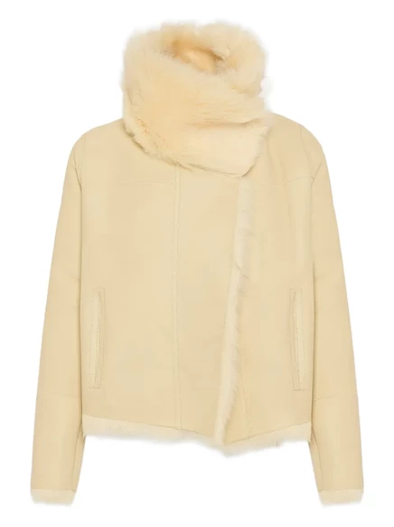 Куртка с воротником из овечьей кожи Yves Salomon Toscana neutrals