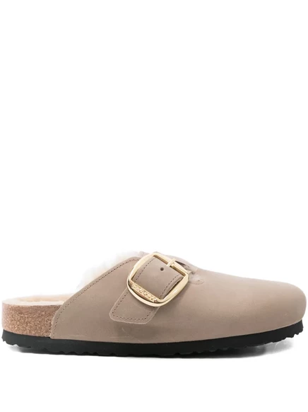 Женские мюли Birkenstock Boston с пряжкой и мехом, бежевые