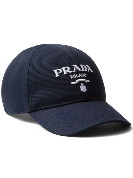Женская кепка Prada из хлопкового дрилла с вышитым логотипом, темно-синяя