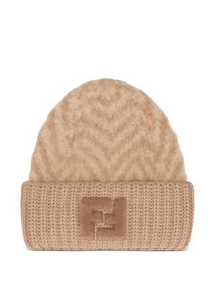 Женская шапка Fendi Chevron FF, верблюжевого цвета