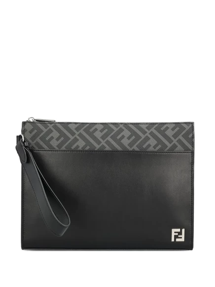 Мужской кожаный клатч Fendi с логотипом FF, черный