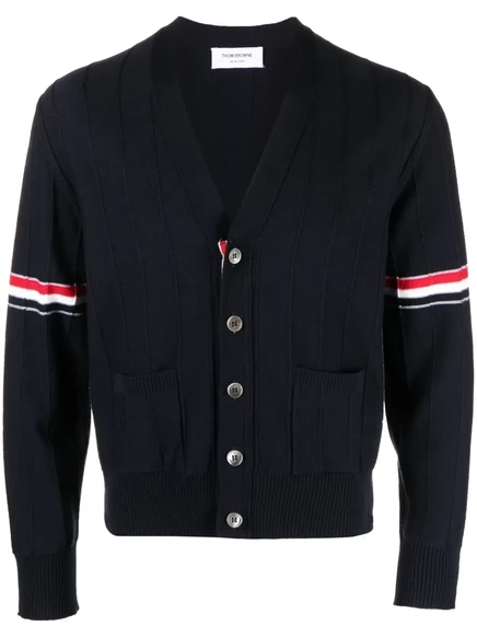 Мужской кардиган Thom Browne RWB Stripe с V-образным вырезом, синий