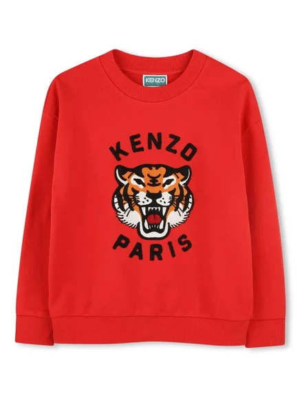 Толстовка с вышитой головой тигра Kenzo Kids red