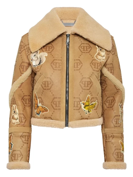 Дубленочный жакет с вышитой монограммой Philipp Plein neutrals