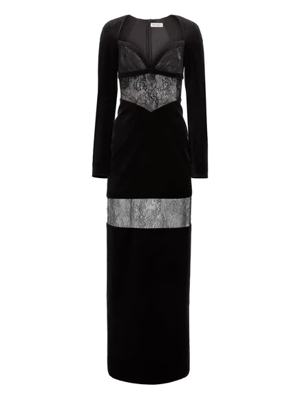Бархатное платье с кружевной вставкой от Nina Ricci black