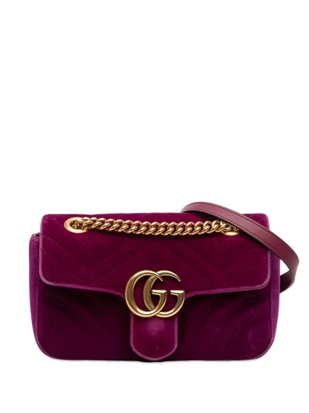 Маленькая бархатная сумка через плечо GG Marmont Matelasse, бывшая в употреблении у Gucci 2016-2025 purple