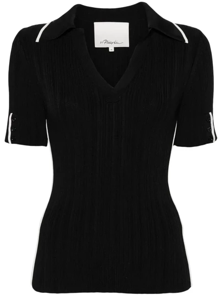 3.1 Рубашка-поло Phillip Lim с V-образным вырезом в рубчик black