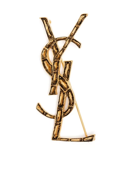 Мужская брошь Saint Laurent с логотипом YSL, золотистая