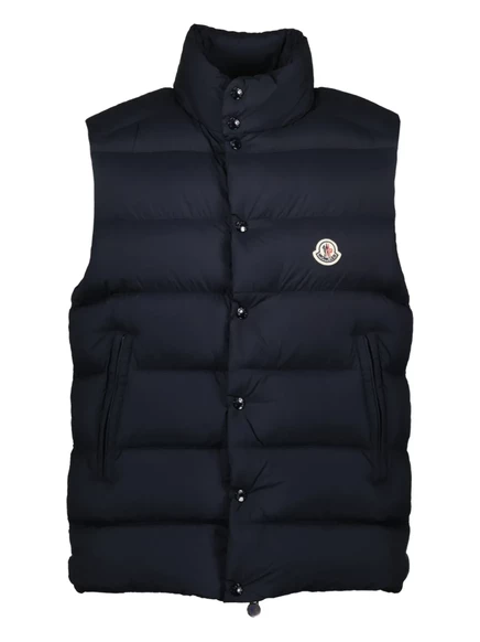 Мужской стеганый жилет Moncler с логотипом, темно-синий