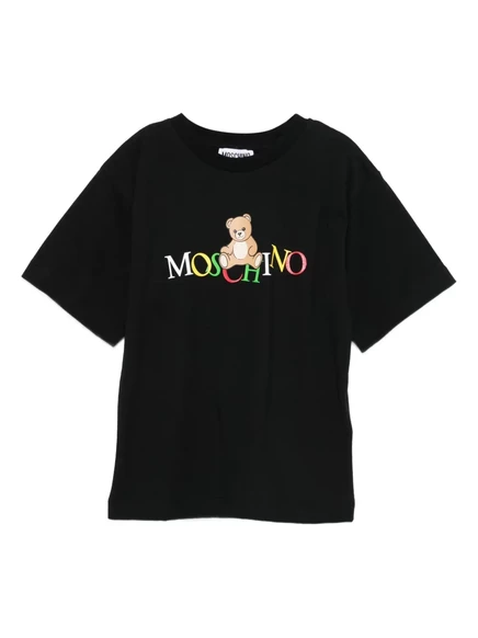 Хлопковая футболка с плюшевым мишкой Moschino Kids black